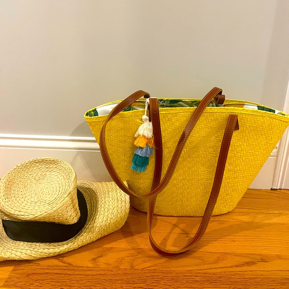 Large yellow straw woven tote with tassel and mini round rattan bag - Picture 13 of 13